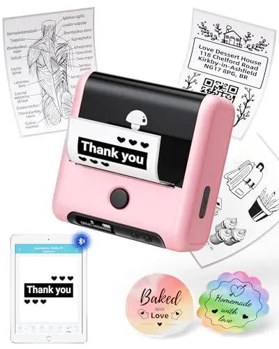 Produktbild: Memoking M200 Thermoetikettiergerät, Bluetooth-Etikettendrucker für kleine Unternehmen, Preisschilder, Produktcodes, kompatibel mit Smartphones und PCs – Rosa