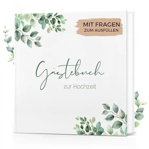 Produktbild: memoriecation Gästebuch Hochzeit mit Fragen zum Ausfüllen - Hochzeitsgästebuch für deine Traumhochzeit - Hochzeit Gästebuch, Hochzeitsbuch, Hochzeitsalbum, Hochzeitsgeschenk - Eukalyptus Weiß