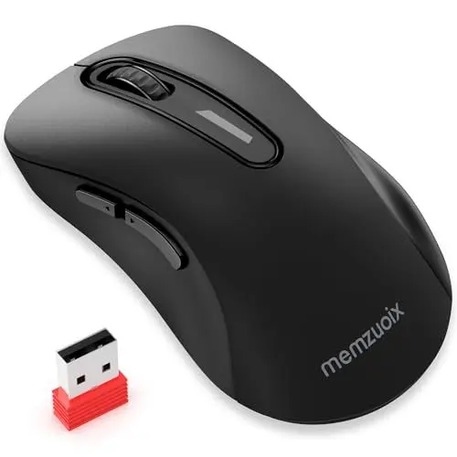 Produktbild: memzuoix Wireless Maus 2.4GHz, Tragbare Optische Maus 1400 DPI mit Mini-USB-Empfänger, 5 Tasten und Batteriebetrieb für Laptop, Desktop, MacBook - Matt Schwarz