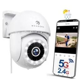 Produktbild: Menborn 2,5K Überwachungskamera Außen, 2,4/5GHz Kamera Überwachung mit Flutlicht, 360° Sichtbereich IP Kamera mit Vollfarb-Nachtsicht, Automatischer Verfolgung, 2-Wege-Audio, Funktioniert mit Alexa