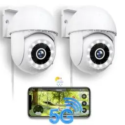 Produktbild: Menborn Überwachungskamera Außen 5GHz/2.4GHz, Kamera Überwachung 360° mit Starlight Farb-Nachtsicht, 360° IP Kamera Outdoor mit Flutlicht, Bewegungserfassung, Funktioniert mit Alexa, 2PCS