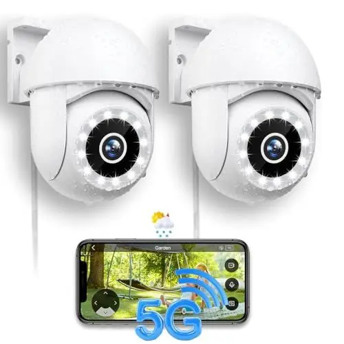 Produktbild: Menborn Überwachungskamera Außen 5GHz/2.4GHz, Kamera Überwachung 360° mit Starlight Farb-Nachtsicht, 360° IP Kamera Outdoor mit Flutlicht, Bewegungserfassung, Funktioniert mit Alexa, 2PCS