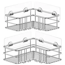 Produktbild: Menbyci Duschablage Ohne Bohren 2 STK, Duschregal Eckregal Badregal SUS304 Edelstahl Metall Rostfrei, Badezimmer Regal,Duschkorb Selbstklebend für Bdaccessoires Aufbewahrung, Silber