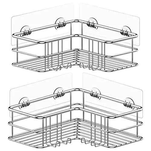 Produktbild: Menbyci Duschablage Ohne Bohren 2 STK, Duschregal Eckregal Badregal SUS304 Edelstahl Metall Rostfrei, Badezimmer Regal,Duschkorb Selbstklebend für Bdaccessoires Aufbewahrung, Silber