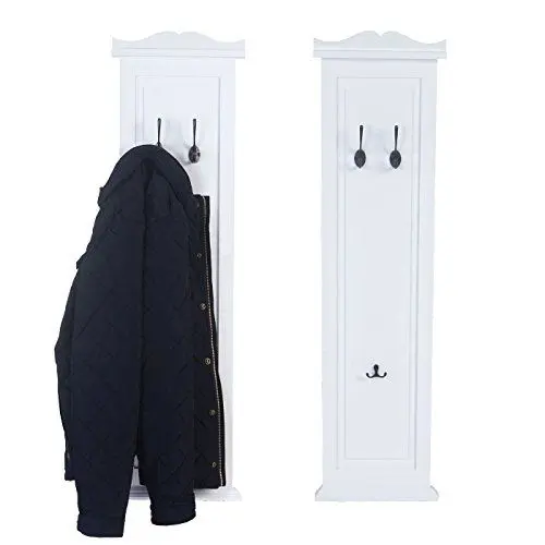 Produktbild: Mendler 2er-Set Garderobe T33, Wandgarderobe Garderobenpaneel, Wandhaken Holz 109x28x4cm - weiß lackiert