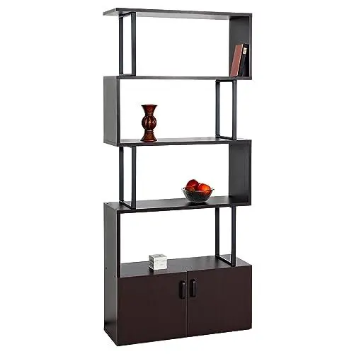 Produktbild: Mendler Bücherregal HWC-A27, Regal Standregal Raumteiler Wohnregal, Staufach mit Tür 183x80cm 3D-Struktur - Dunkelbraun