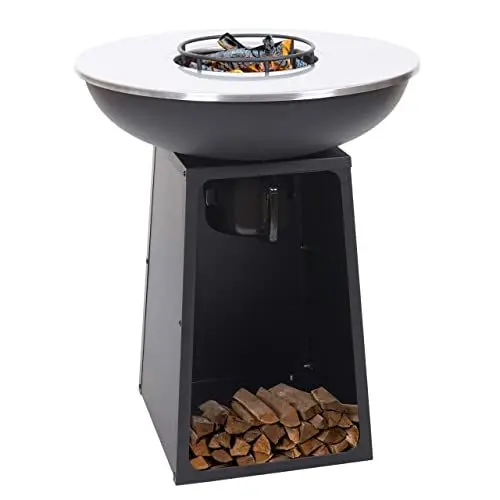 Produktbild: Mendler Feuerschale mit Grillplatte HWC-K97 Feuerstelle Grill Feuerkorb BBQ Outdoor Kochplatte, Stahl Edelstahl - Ø66cm schwarz