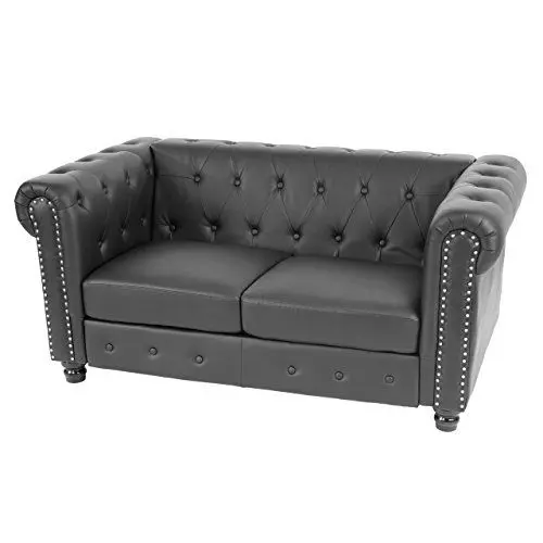 Produktbild: Mendler Luxus 2er Sofa Loungesofa Couch Chesterfield Kunstleder 160cm - runde Füße, schwarz