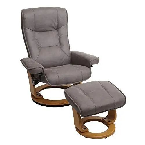 Produktbild: Mendler MCA Relaxsessel Hamilton, Fernsehsessel Hocker, Stoff/Textil 130kg belastbar - hellgrau, naturbraun