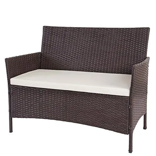 Produktbild: Mendler Poly-Rattan Gartenbank Halden, Sitzbank Bank - braun-meliert, Kissen Creme