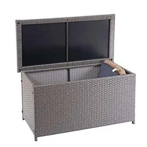 Produktbild: Mendler Poly-Rattan Kissenbox HWC-D88AM, Gartentruhe Auflagenbox Truhe Basic, 51x100x50cm 170l - grau
