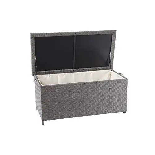 Produktbild: Mendler Poly-Rattan Kissenbox HWC-D88AM, Gartentruhe Auflagenbox Truhe Premium, 51x100x50cm 170l - grau