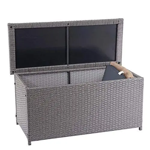 Produktbild: Mendler Poly-Rattan Kissenbox HWC-D88, Gartentruhe Auflagenbox Truhe Basic, 63x135x52cm 320l - grau