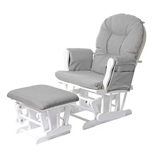 Produktbild: Relaxsessel HWC-C76, Schaukelstuhl Sessel Schwingstuhl mit Hocker - Stoff/Textil, hellgrau, Gestell weiß