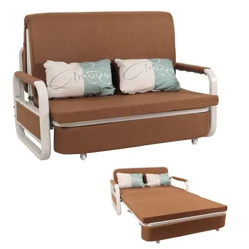 Produktbild: Mendler Schlafsofa HWC-M83, Schlafcouch Couch Sofa, Schlaffunktion Bettkasten Liegefläche, 130x185cm - Stoff/Textil braun