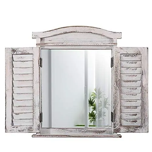 Produktbild: Mendler Wandspiegel Spiegelfenster mit Fensterläden 53x42x5cm - weiß Shabby