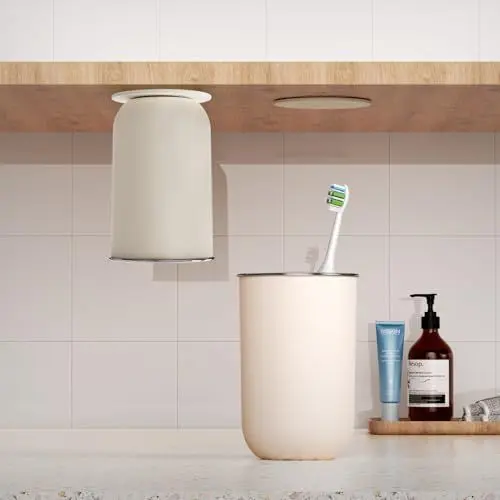 Produktbild: MENGCOOL 350ml Zahnputzbecher, Magnetischer Mundspülbecher, Zahnputzbecher aus Edelstahl 304, Schlichter Stil, Multifunktional (Cremeweiß)