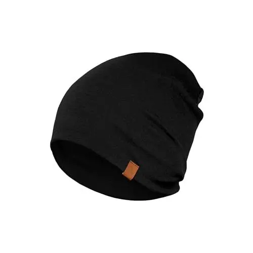 Produktbild: menique Sportmütze Herren Merinowolle Beanie Mütze Unisex Thermo Laufmütze Helm Unterziehmütze Atmungsaktive Funktionsmütze für Laufen Skifahren Radfahren Snowboarden Schwarz