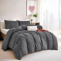 Produktbild: Menkala Bettwäsche 135x200 Anthrazit Grau Unifarben Aesthetic Angenehm Bettbezug Set 2 Teilig Dunkelgrau Weiche Renforce Microfaser Bettwäsche-Sets mit Reißverschluss und Kissenbezug 80x80 cm