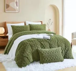 Produktbild: Menkala Bettwäsche 135x200 Winter Warm Fleece Grün Cashmere Touch Plüsch Bettbezug 2 Teilig Flauschig Kaninchenfell Fleece Microfaser Grün Winterbettwäsche mit Reißverschluss & Kissenbezug 80x80