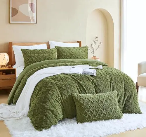 Produktbild: Menkala Bettwäsche 135x200 Winter Warm Fleece Grün Cashmere Touch Plüsch Bettbezug 2 Teilig Flauschig Kaninchenfell Fleece Microfaser Grün Winterbettwäsche mit Reißverschluss & Kissenbezug 80x80