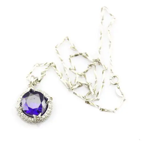 Produktbild: JadeAngel Menlon Samen 925 Silber Kette 40,6 cm Rundschliff 12 mm Erstellt Amethyst Cubic Zirkonia Anhänger Halskette