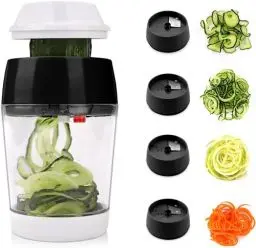 Produktbild: MENNYO Spiralschneider Gemüse mit Behälter, 4 in 1 Gemüseschneider Spaghetti Gemüsehobel,Spirallschneider Spiralenschneider für Gemüsespaghetti, Zucchini, Karotten,Kartoffeln, Möhren（Schwarz）