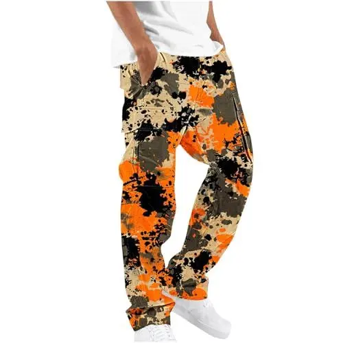 Produktbild: Men's Casual Camouflage Print Cargo Pants Elastic Waist Tapered Pants with Pockets Hosen Mit Taschen An Der Herren (Orange, XXXL)