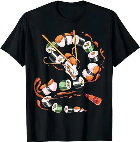 Produktbild: Men's Limited Sushi Dragon Roll Japanese Food Kawaii Dragon Anime T-Shirt Black XXL