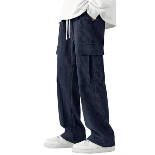 Produktbild: Mens Loose Corduroy Pants Wanderhose Herren Sommer Arbeitshose Herren Cargo Baggy Hose Herren Fahrradhose Herren Gepolstert Lang Baggy Hose Herren Beige