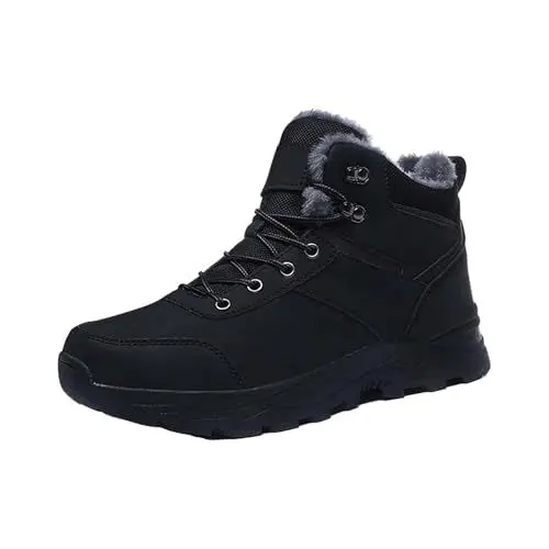 Produktbild: Men's Snow Boots Men's High Top Snow Boots Fashion Casual Trainers Breathable Flat Casual Shoes Winter Padded Warm Men's Boots Schuhe Für Herren Boots (Black, 46)