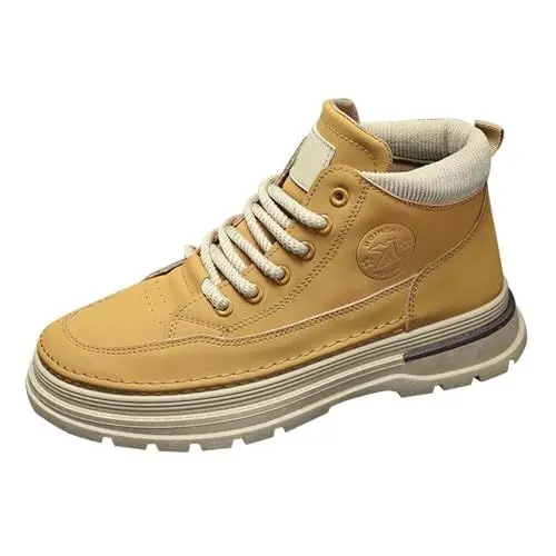 Produktbild: Men's Spring and Autumn British Style Retro High Top Work Shoes Trendy Versatile Thick Sports Casual Ankle Boots Tischtennis Schuhe Herren (Yellow, 43)
