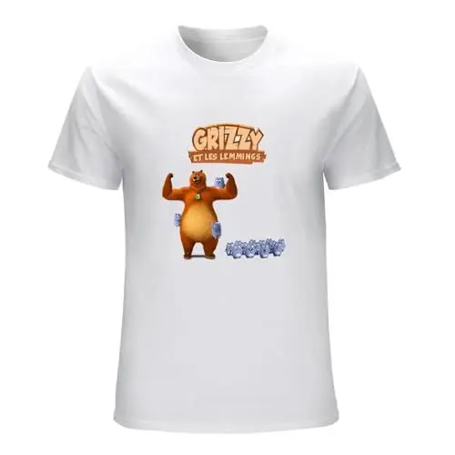 Produktbild: Men's Sunlight Grizzy Bear Cute Lemmings Cartoon Print Funny Summer T-Shirts White L