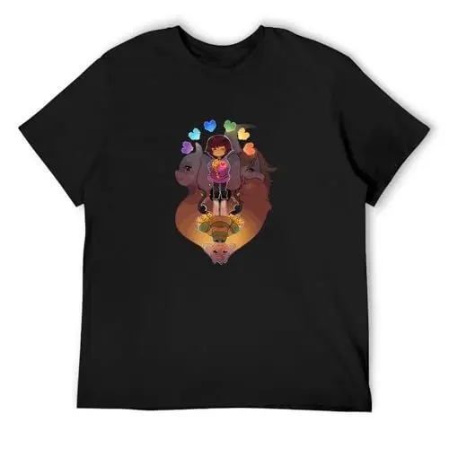 Produktbild: Mens Unisex Fantasy Undertale Frisk and Arisle Determination Hearts Shirt Tees Short Sleeve Pullover T-Shirt Tee Black XL