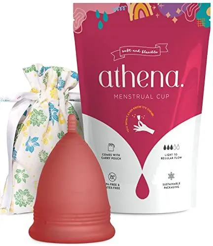 Produktbild: Menstruationstasse Größe 2 für normale bis starke Blutung - 12 Stunden Schutz - wiederverwendbarer Menstruationsbecher - Menstruations Cup (Modell 2, rot) von ATHENA CUP