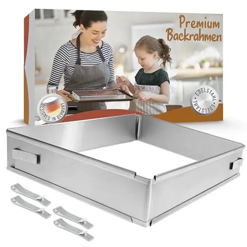 Produktbild: Menz Backrahmen rechteckig verstellbar – 5 cm hohe Edelstahl Backform rechteckig für die Zubereitung von Schichttorten - Kuchenform eckig zum Backen