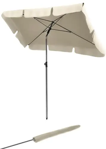 Produktbild: Menz Sonnenschirm, inkl. Sonnenschirmhülle - Sonnenschirm rechteckig 200 x 125 cm für Balkon, Garten & Terrasse, Balkon-Schirm mit Sonnenschutz UPF 50+, Beige