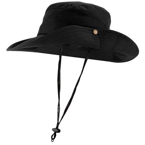 Produktbild: MEOKEY Sonnenhut Herren Damen UV Schutz Sommerhut Gartenhut Faltbar Safari Sonnenschutz Hut Breite Krempe Outdoor Wanderhut Anglerhut - Schwarz