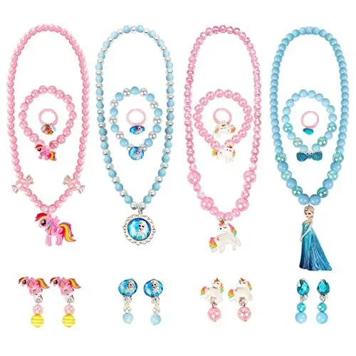 Produktbild: MEOWMEE 4 Stile Kinder Schmuck Sets, 20 Stück Mädchen Schmuck Prinzessin Schmuck Mädchen Halsketten Armbänder Ringe und Ohrringe Modeschmuck Party Favors Geschenk zum Verkleiden Pretend Play