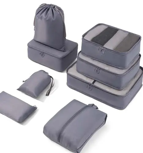 Produktbild: Meowoo 8-teilig Koffer Organizer Set, Packing Cubes, Packwürfel für Urlaub & Business, Reise Organizer mit Kleidertaschen, Gepäck Aufbewahrung Taschen, Ordnungssystem für Koffer (Grau)