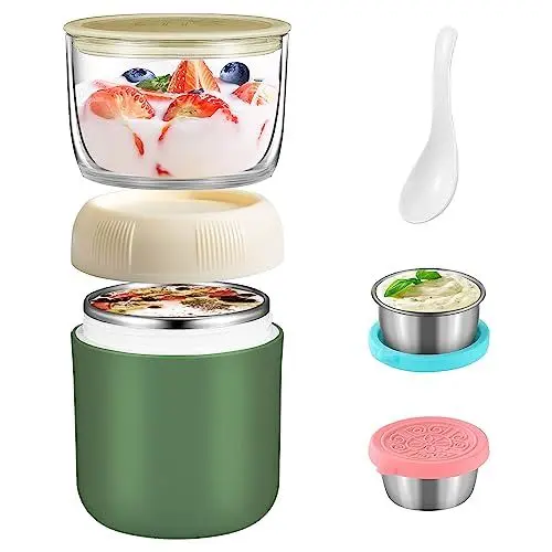 Produktbild: KMYC Müslischale mit Löffel, praktische Müslitasse, Lunch Pot Porridge Becher, Overnight Oats Behälter, 400+300ml Salatbehälter, Grün