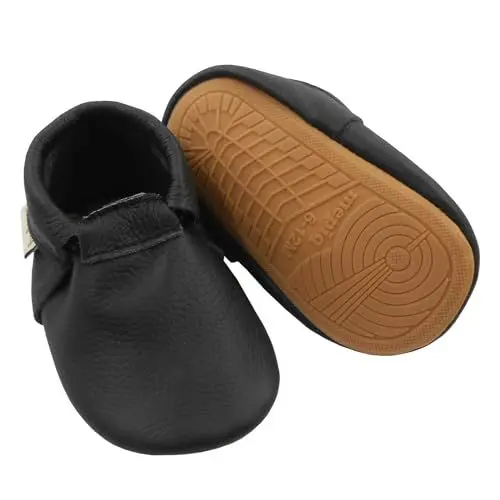 Produktbild: mepiq Baby Leder Krabbelschuhe Mit Gummisohle Lauflernschuhe Jungen Mädchen Draußen 12-18 Monate, Black