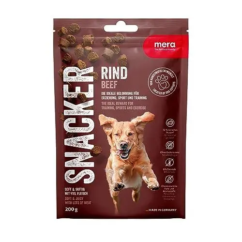 Produktbild: MERA Snacker Rind (1 x 200g), getreidefrei, softe Hundeleckerli für Training oder als Snack, herzhafte fleischige Leckerlies für alle Hunde