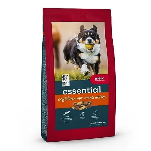 Produktbild: MERA essential Softdiner, Hundefutter trocken für sportliche Hunde, Trockenfutter mit Geflügel, gesundes Hunde Futter mit Omega-3 und Omega-6 für Haut und Fell, Mix Menü (12,5 kg)
