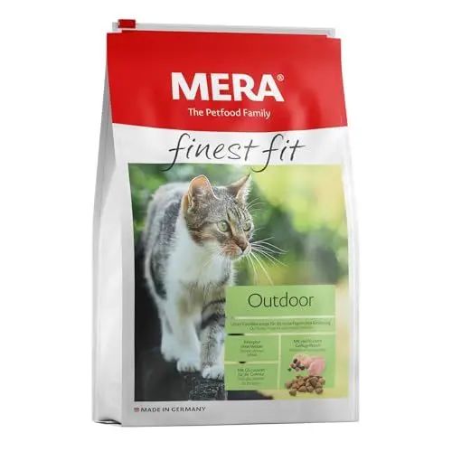 Produktbild: MERA finest fit Outdoor, Katzenfutter trocken für aktive Katzen, Trockenfutter aus frischem Geflügel und Reis, gesundes Futter für Freigänger, ohne Zucker (4 kg)