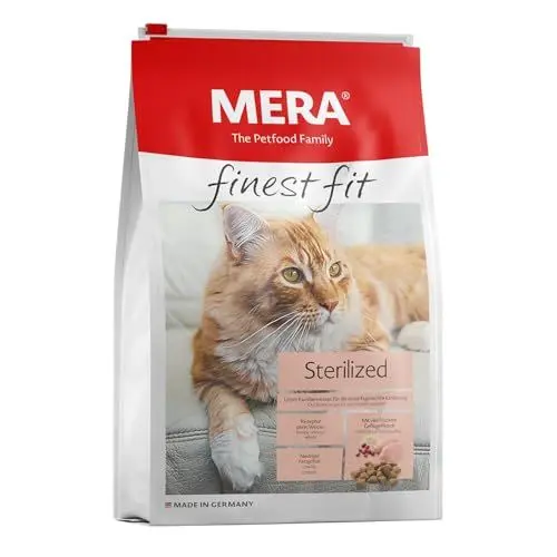 Produktbild: MERA finest fit Sterilized, Katzenfutter trocken für sterilisierte oder kastrierte Katzen, Trockenfutter aus frischem Geflügel und Reis, fettarmes Futter ohne Zucker (1,5 kg)