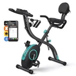 Produktbild: MERACH 4-in-1 Heimtrainer Klappbar, Hometrainer Fahrrad mit LCD Monitor und Handpulsmessung, Magnetisches Ergometer Fitnessbikes mit Bequemem Sitzkissen, 16-Stufiger Magnetwiderstand, Platzsparend