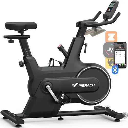 Produktbild: MERACH Indoor Cycling Bike, Heimtrainer für Zuhause mit magnetischem Widerstand, Bluetooth-Ergometer mit Bluetooth-Verbindung, Komfort-Sitzkissen, 127KG Belastbar