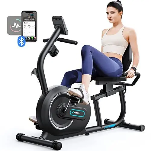 Produktbild: MERACH Liegeergometer für Zuhause mit 8 verstellbaren Widerstandsstufen, Smart Bluetooth, exklusiver App-Konnektivität, LCD-Display, Herzfrequenzsensoren und verstellbarer Rückenlehne
