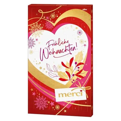 Produktbild: merci Adventskalender 2024 (1 x 263g) – Erlesene merci Schokoladen-Spezialitäten – Schoko-Kalender zu Weihnachten mit 24 liebevollen Sprüchen